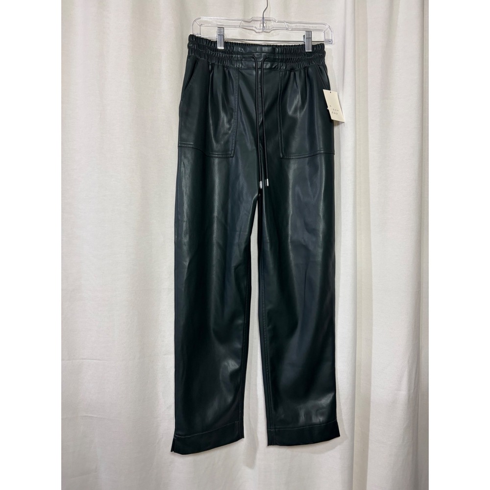 A New Day Women Green Faux Leather Elastic Waist Drawstring Pants Small NWT